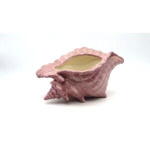 Vintage Ceramic Pink Conch Shell Planter Beach Decor Atlantic Mold 8.5"